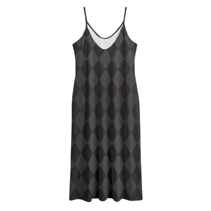 Black And Grey Argyle Pattern Print Jersey Midi Cami Dress