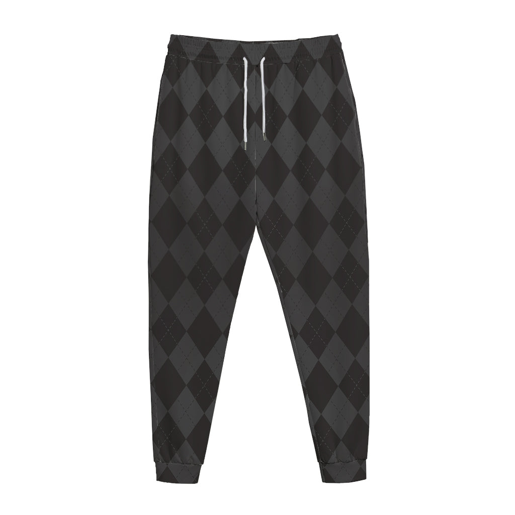 Black And Grey Argyle Pattern Print Jogger Pants