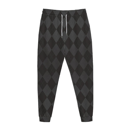 Black And Grey Argyle Pattern Print Jogger Pants