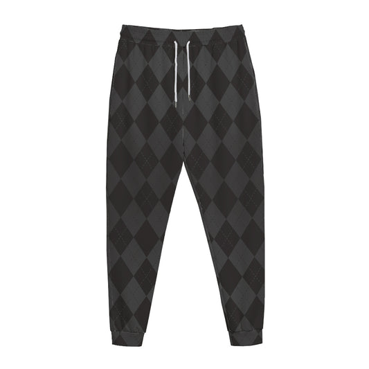 Black And Grey Argyle Pattern Print Jogger Pants