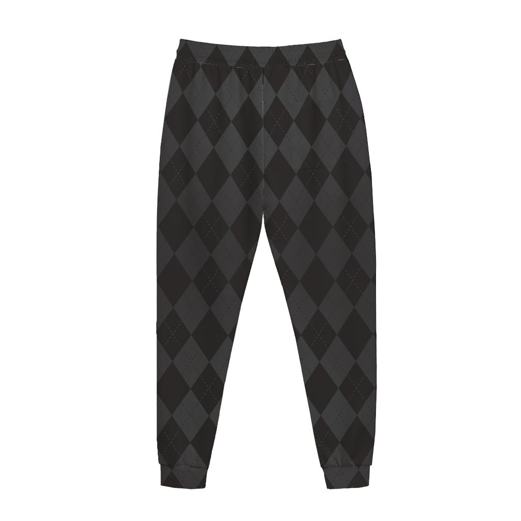 Black And Grey Argyle Pattern Print Jogger Pants
