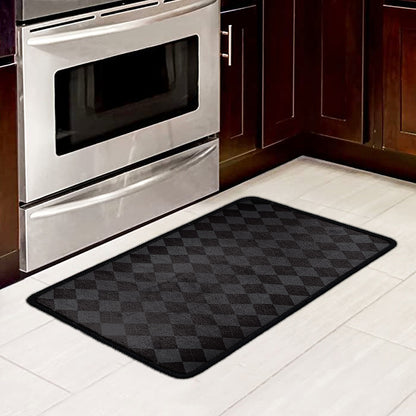 Black And Grey Argyle Pattern Print Kitchen Mat