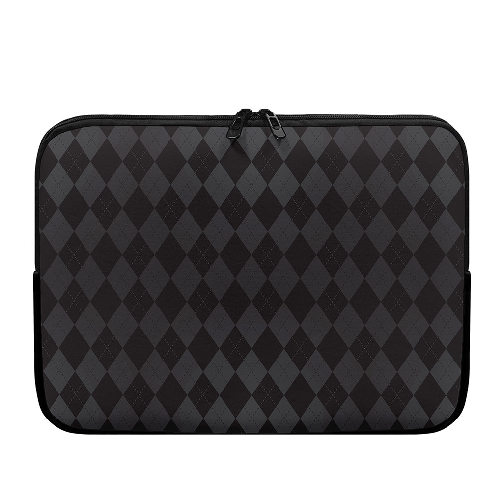 Black And Grey Argyle Pattern Print Laptop Sleeve