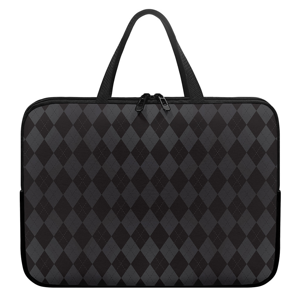 Black And Grey Argyle Pattern Print Laptop Sleeve With Handle