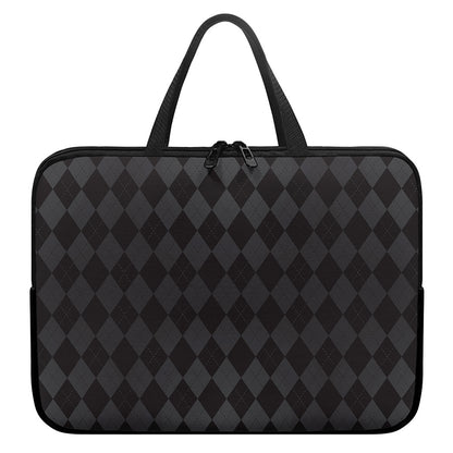 Black And Grey Argyle Pattern Print Laptop Sleeve With Handle