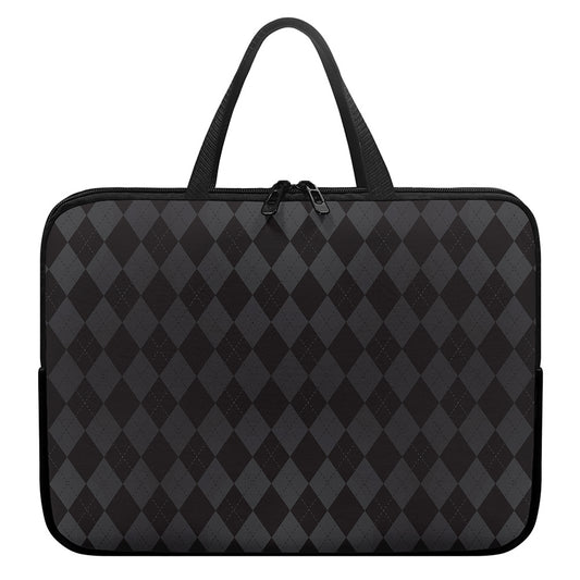 Black And Grey Argyle Pattern Print Laptop Sleeve With Handle
