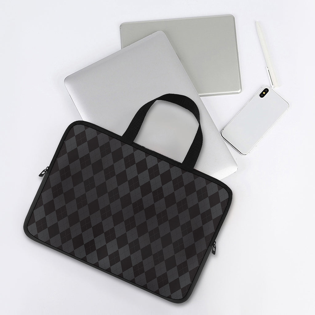 Black And Grey Argyle Pattern Print Laptop Sleeve With Handle