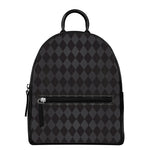 Black And Grey Argyle Pattern Print Leather Backpack