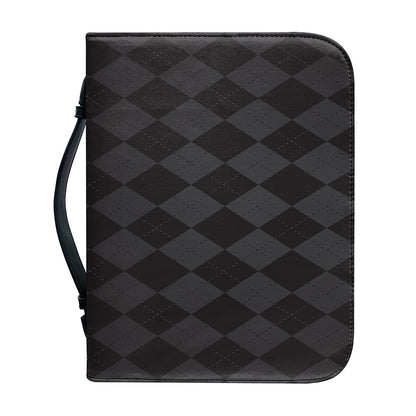 Black And Grey Argyle Pattern Print Leather Bible Cover
