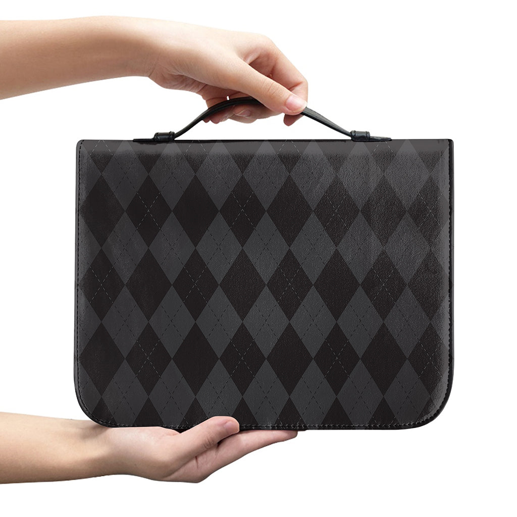 Black And Grey Argyle Pattern Print Leather Bible Cover