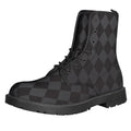 Black And Grey Argyle Pattern Print Lace-Up Boots