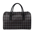Black And Grey Argyle Pattern Print Leather Duffel Bag