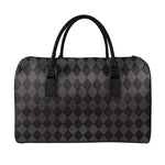 Black And Grey Argyle Pattern Print Leather Duffle Bag