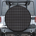 Black And Grey Argyle Pattern Print Leather Spare Tire Cover