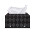 Black And Grey Argyle Pattern Print Leather Tissue Box Cover