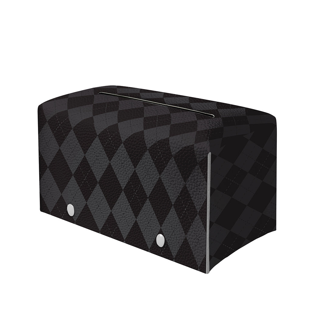 Black And Grey Argyle Pattern Print Leather Tissue Box Cover