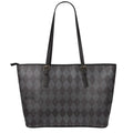 Black And Grey Argyle Pattern Print Leather Tote Bag With Zipper