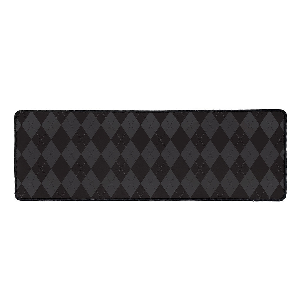 Black And Grey Argyle Pattern Print Long Kitchen Mat