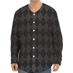 Black And Grey Argyle Pattern Print Long Sleeve Baseball Jersey