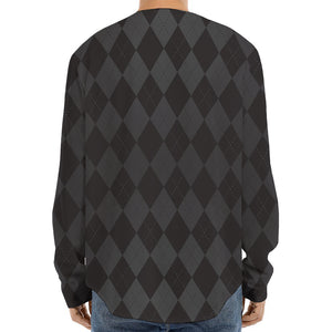 Black And Grey Argyle Pattern Print Long Sleeve Baseball Jersey