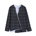 Black And Grey Argyle Pattern Print Long Sleeve Short Coat
