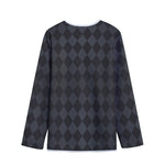 Black And Grey Argyle Pattern Print Long Sleeve Short Coat