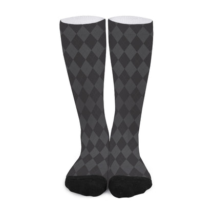 Black And Grey Argyle Pattern Print Long Socks