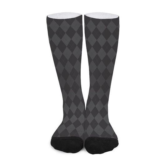 Black And Grey Argyle Pattern Print Long Socks