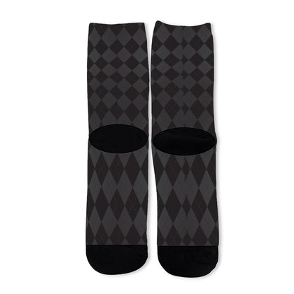 Black And Grey Argyle Pattern Print Long Socks