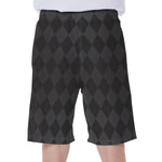 Black And Grey Argyle Pattern Print Men's Beach Shorts