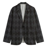 Black And Grey Argyle Pattern Print Men's Blazer