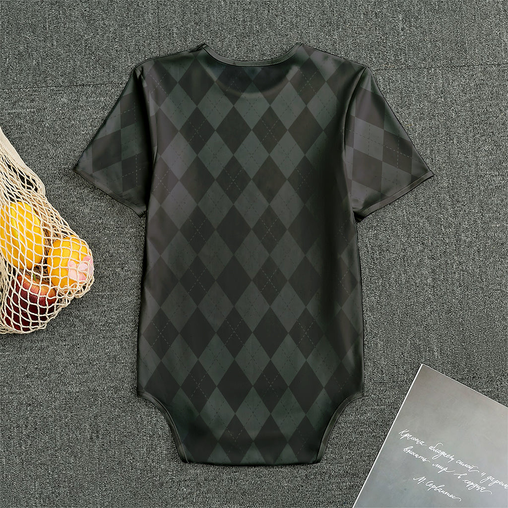 Black And Grey Argyle Pattern Print Men's Bodysuit