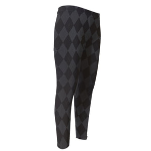 Black And Grey Argyle Pattern Print Men's Compression Pants