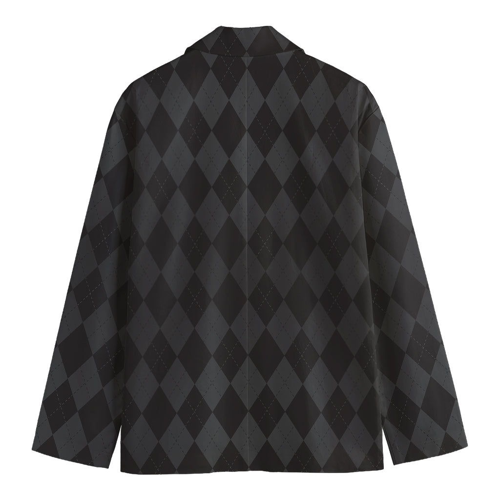 Black And Grey Argyle Pattern Print Men's Cotton Blazer