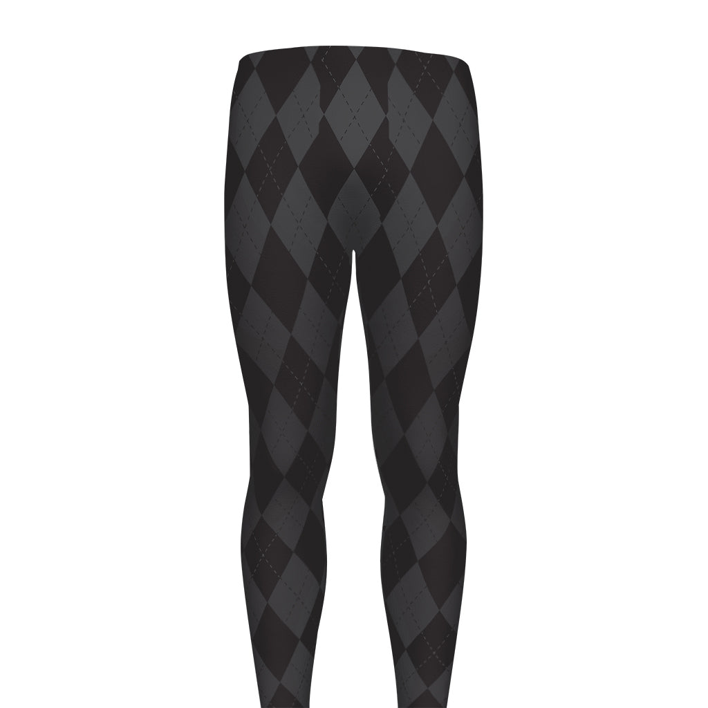Black And Grey Argyle Pattern Print Men's leggings