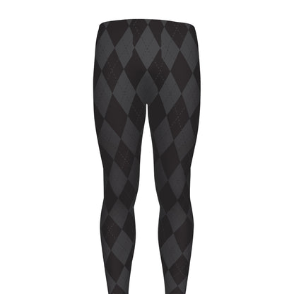 Black And Grey Argyle Pattern Print Men's leggings