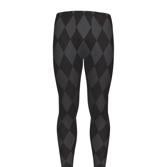Black And Grey Argyle Pattern Print Men's leggings