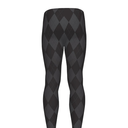 Black And Grey Argyle Pattern Print Men's leggings