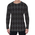 Black And Grey Argyle Pattern Print Men's Long Sleeve T-Shirt