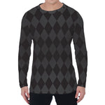 Black And Grey Argyle Pattern Print Men's Long Sleeve T-Shirt