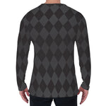 Black And Grey Argyle Pattern Print Men's Long Sleeve T-Shirt