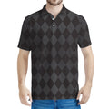 Black And Grey Argyle Pattern Print Men's Polo Shirt
