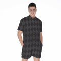 Black And Grey Argyle Pattern Print Men's Romper