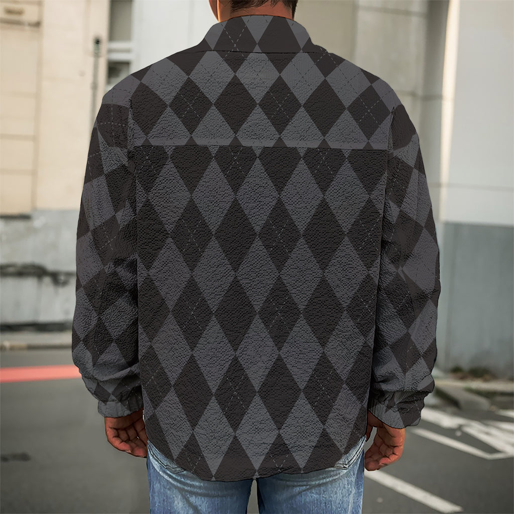 Black And Grey Argyle Pattern Print Men's Shirt Jacket