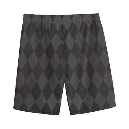 Black And Grey Argyle Pattern Print Men's Sports Shorts