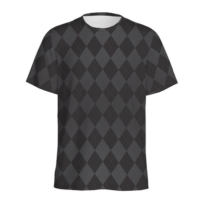 Black And Grey Argyle Pattern Print Men's Sports T-Shirt
