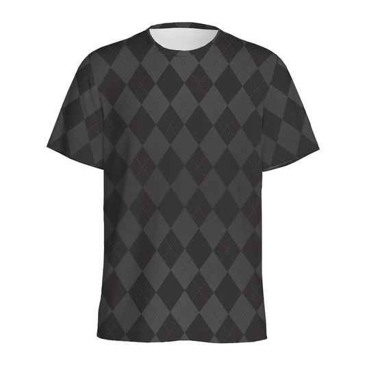 Black And Grey Argyle Pattern Print Men's Sports T-Shirt