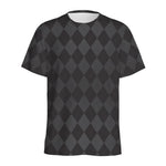 Black And Grey Argyle Pattern Print Men's Sports T-Shirt