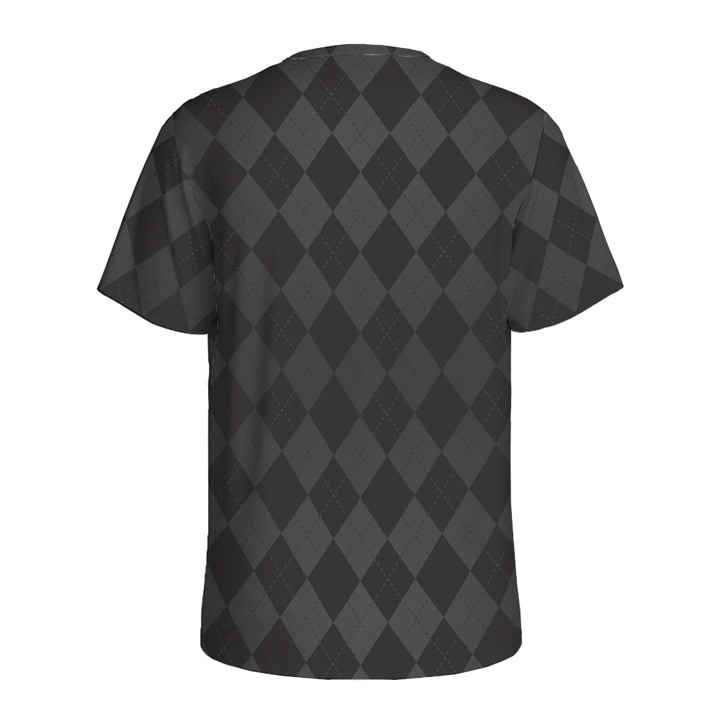 Black And Grey Argyle Pattern Print Men's Sports T-Shirt