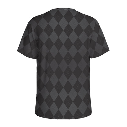 Black And Grey Argyle Pattern Print Men's Sports T-Shirt